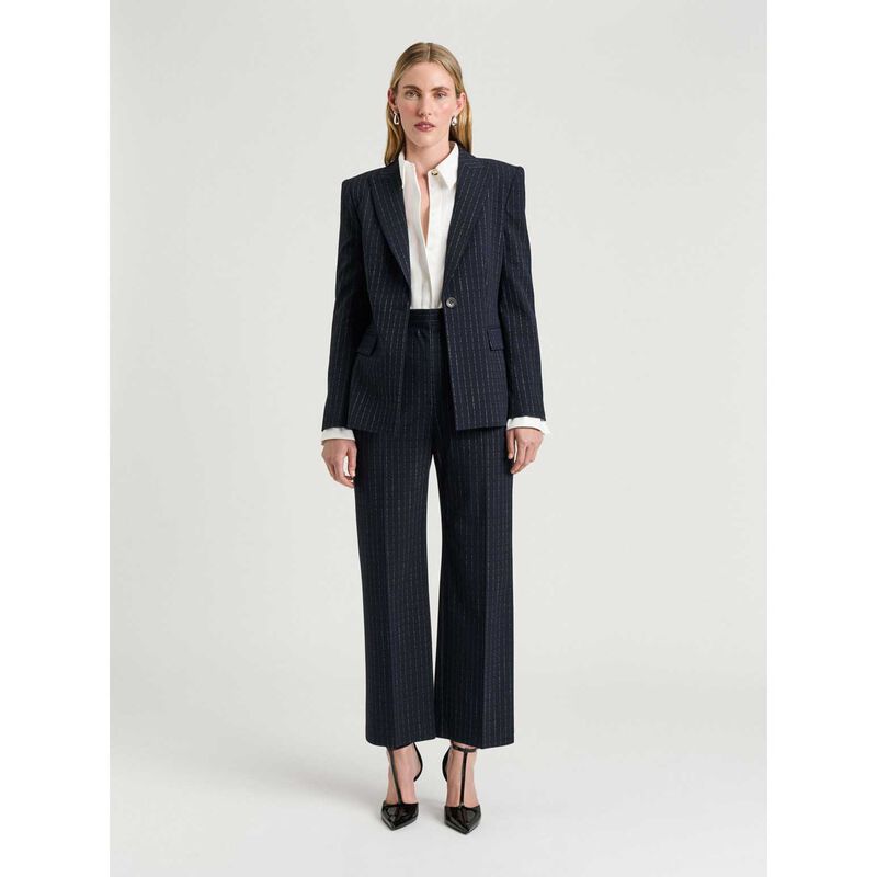 Veronika Maine Navy Pinstripe Fitted Blazer image number 3
